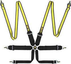 OMP Racegordel FIRST - 3 + 2 inch - PULL UP - FIA 8853-2016 - Zwart / Fluor Geel