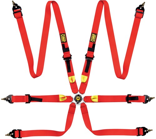 OMP Racegordel FIRST - 2 inch - FIA 8853-2016 - PULL UP - STEEL ADJ. - Rood