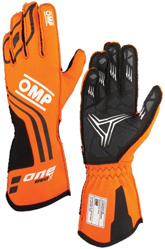 OMP ONE EVO-X Gloves FIA 8856-2018 - Orange / Black - Size XS OMP ONE EVO-X Gloves FIA 8856-2018 - Orange / Black - Size XS